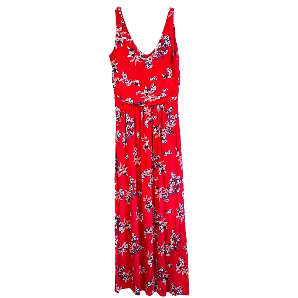 St. Tropez Maxi Dress Red Floral Sleeveless Small